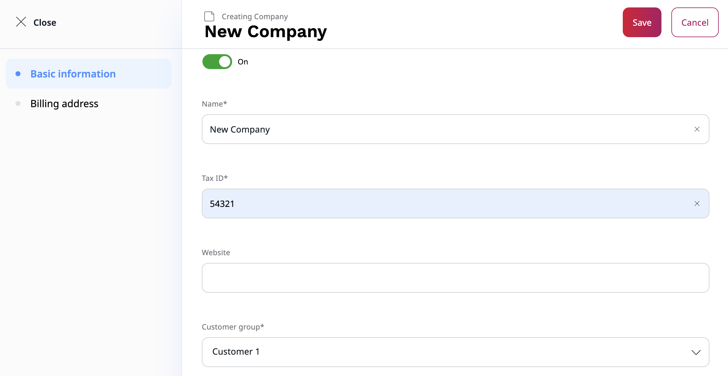 Create a new company account