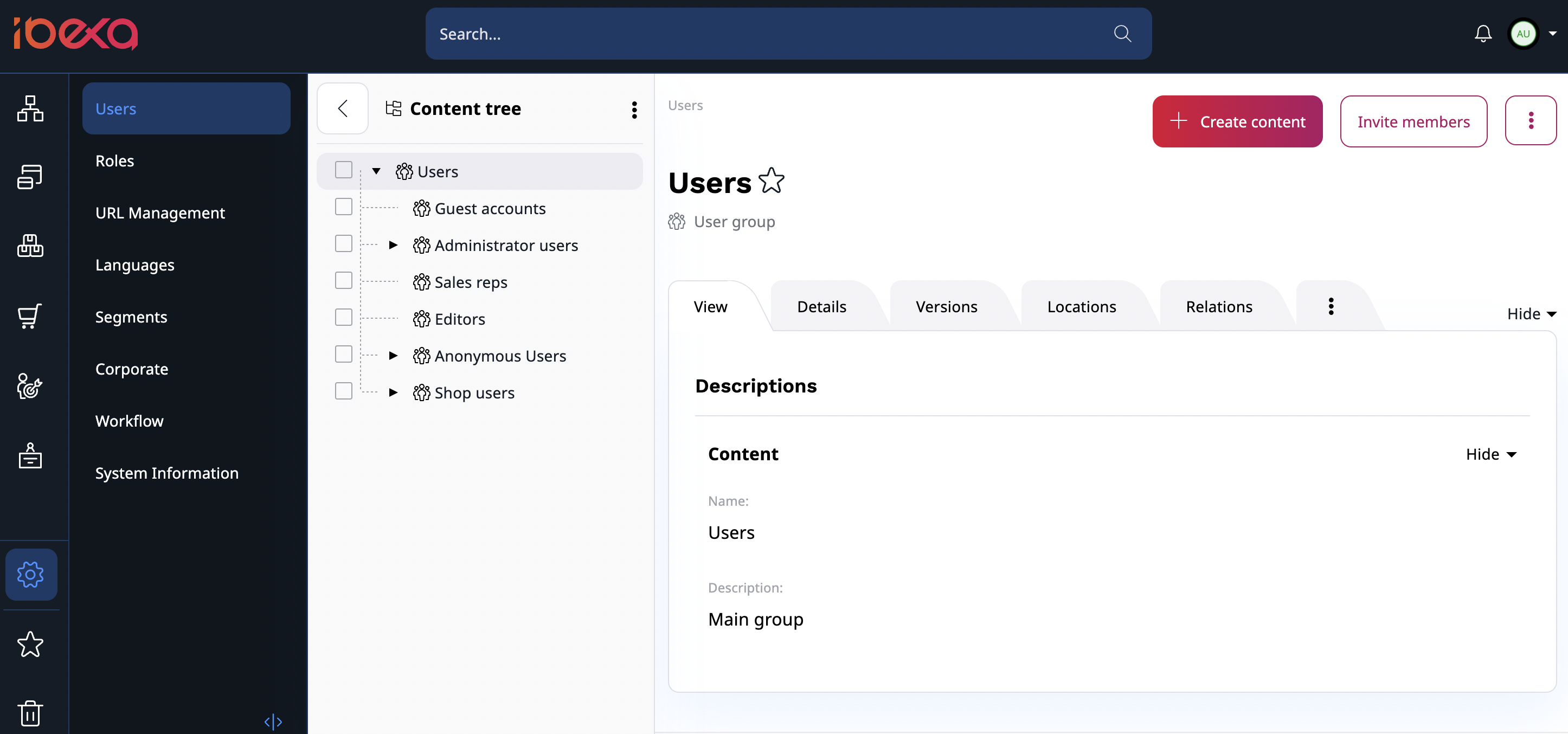 Users section