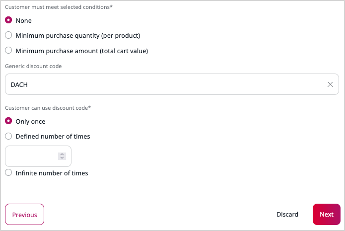 Cart discount conditions