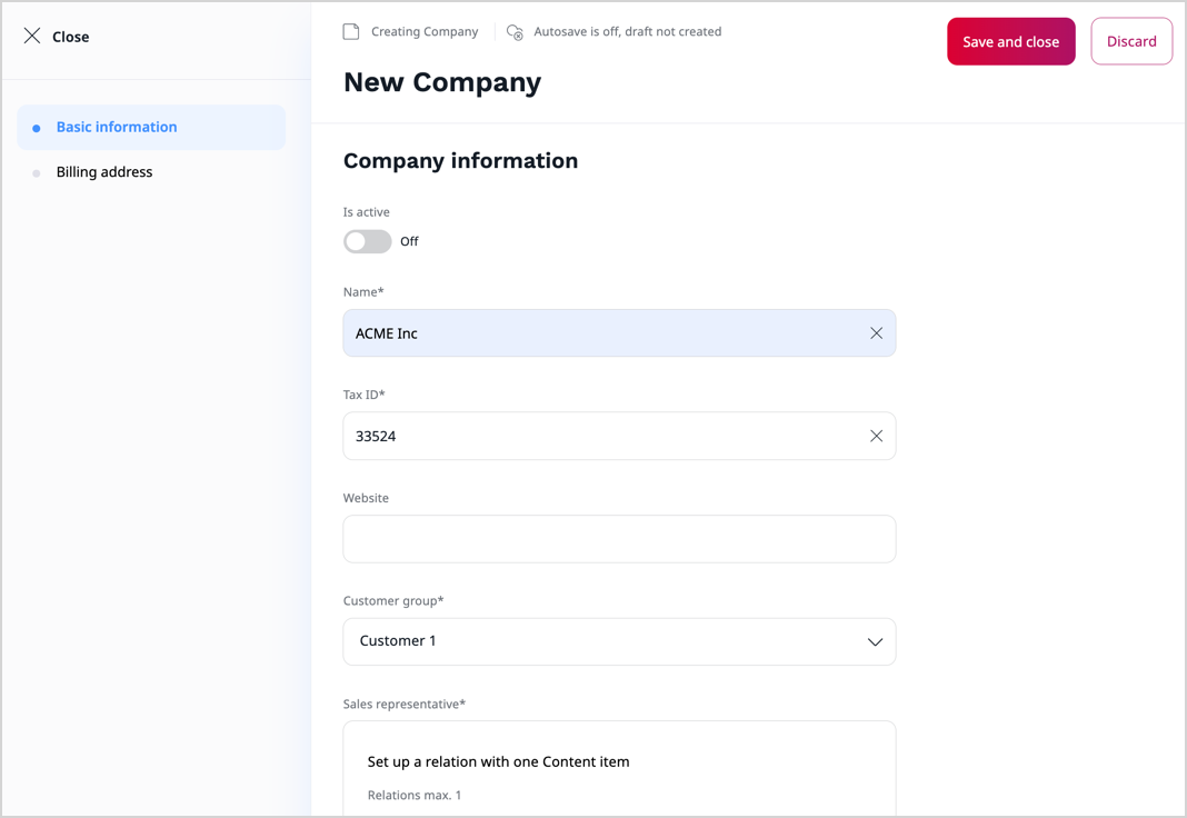 Create a new company account