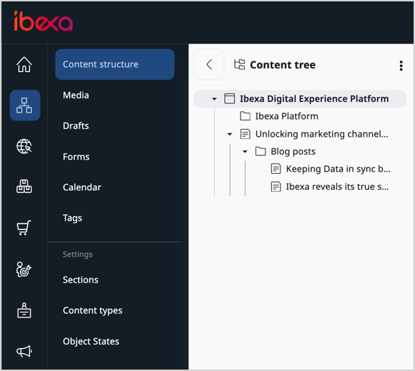 Content tree in the menu