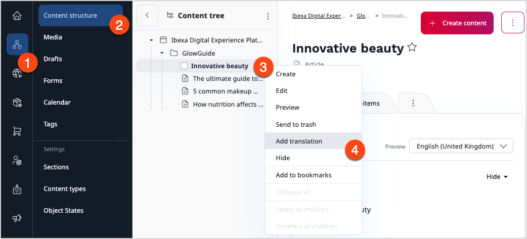 Starting the translation from the content tree Starting the translation from the content tree