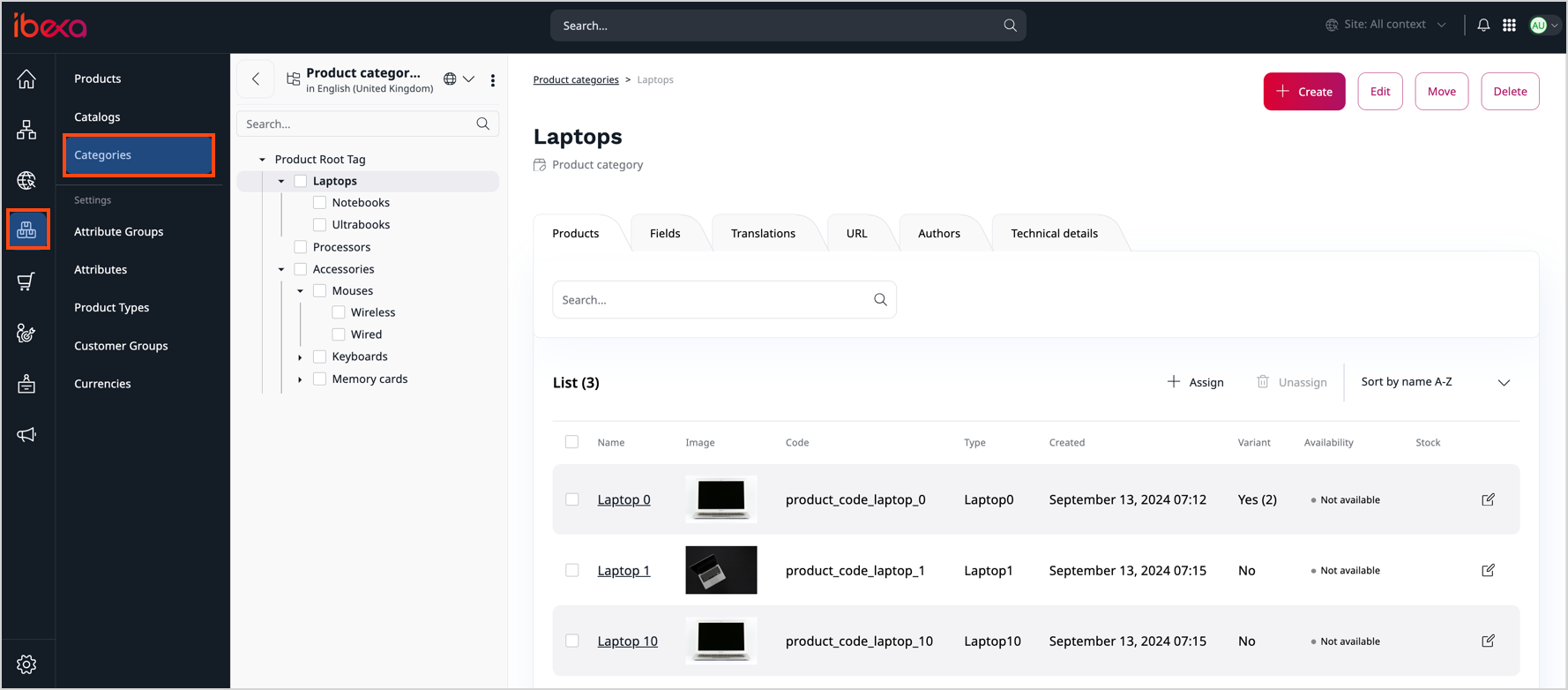 Product category tree