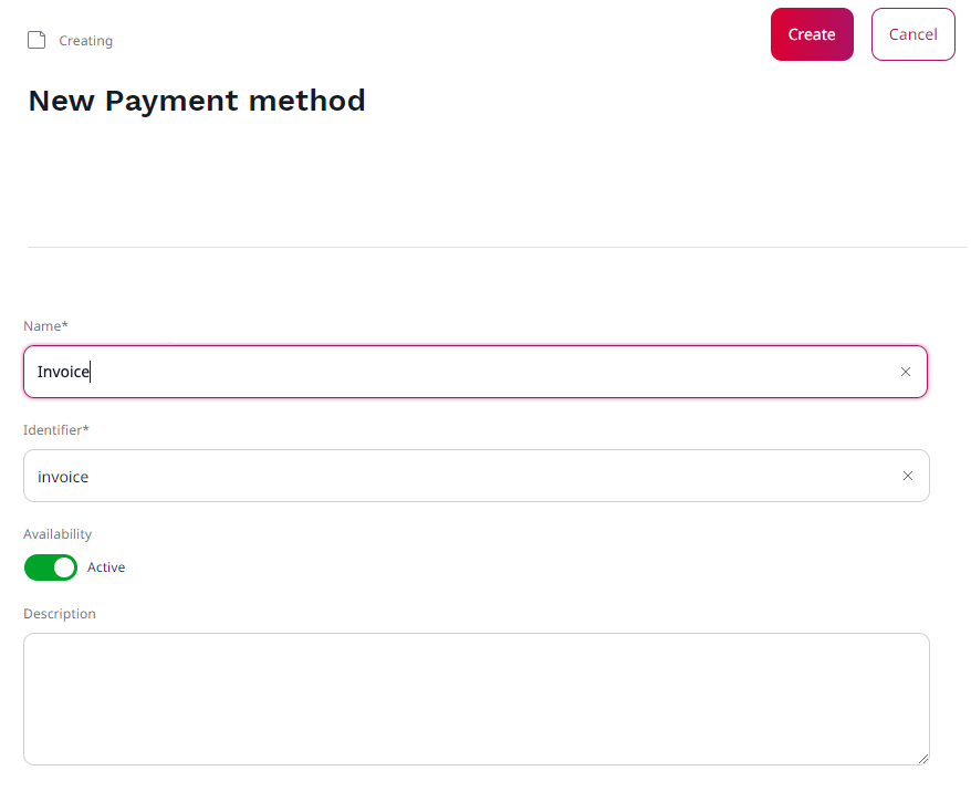 Creating a new payment method
