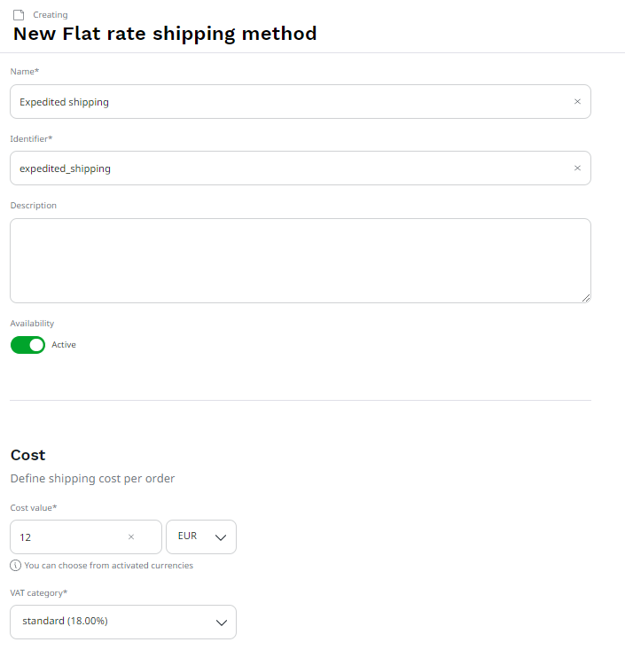 Creating a new shipping method