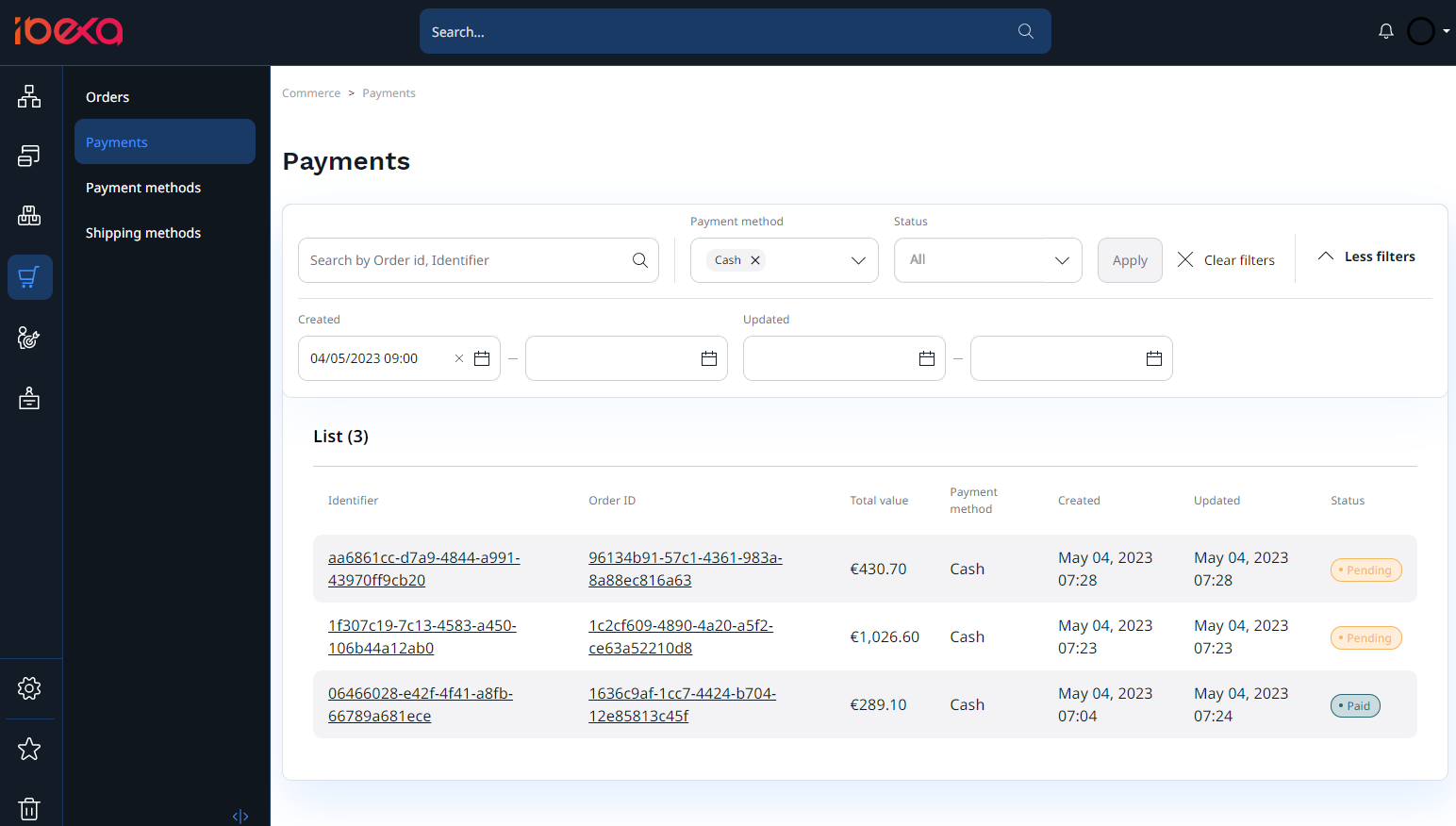 Payments list