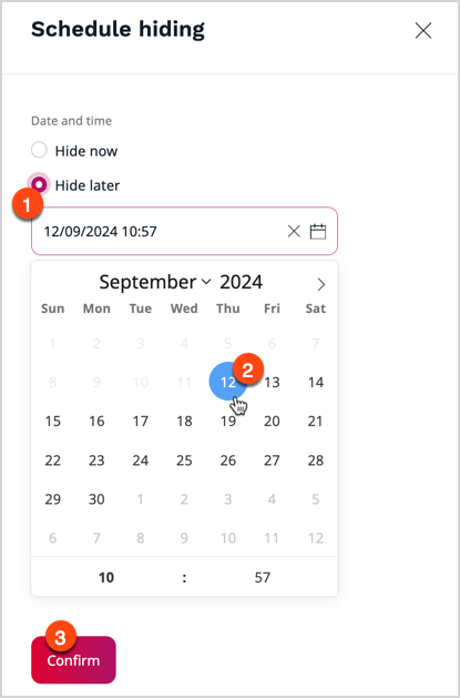 Schedule hiding panel