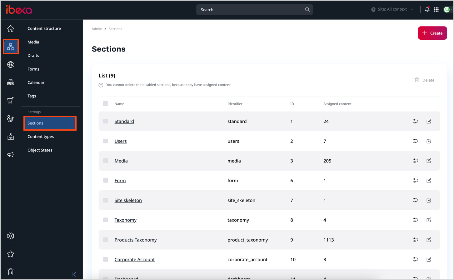 List of Sections