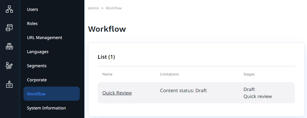Workflow in Admin Panel