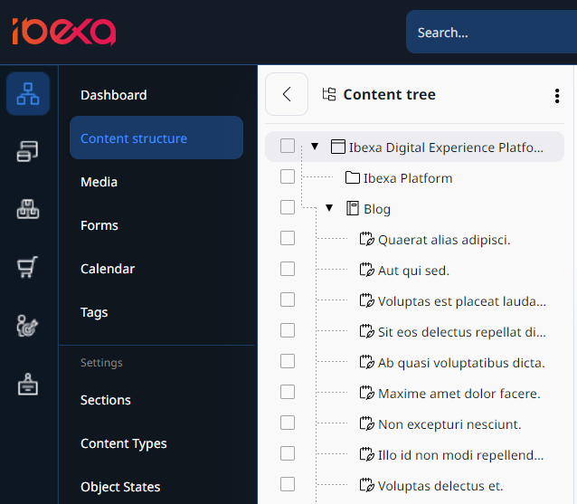 Content Tree in the menu