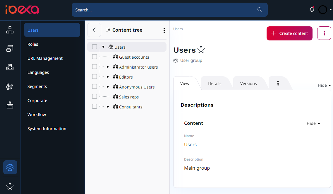 Users section