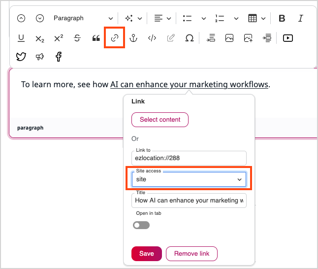 Selecting SiteAccess for cross-website linking Selecting SiteAccess for cross-website linking