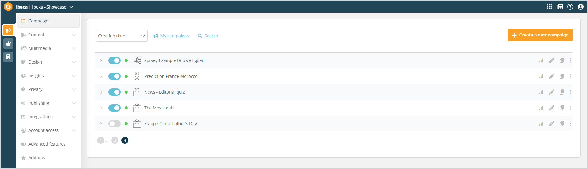 Qualifio Manager - campaign list Qualifio Manager