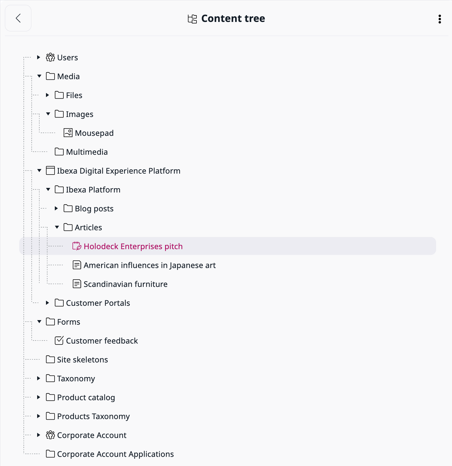 Content structure in a Content Browser